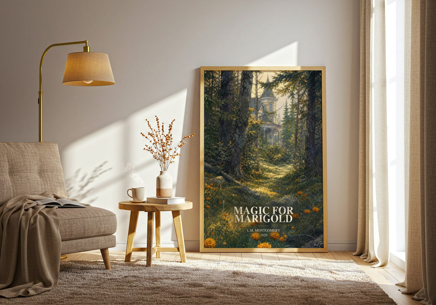 Magic For Marigold watercolour print in frame leaning in hallway – childrens wall art