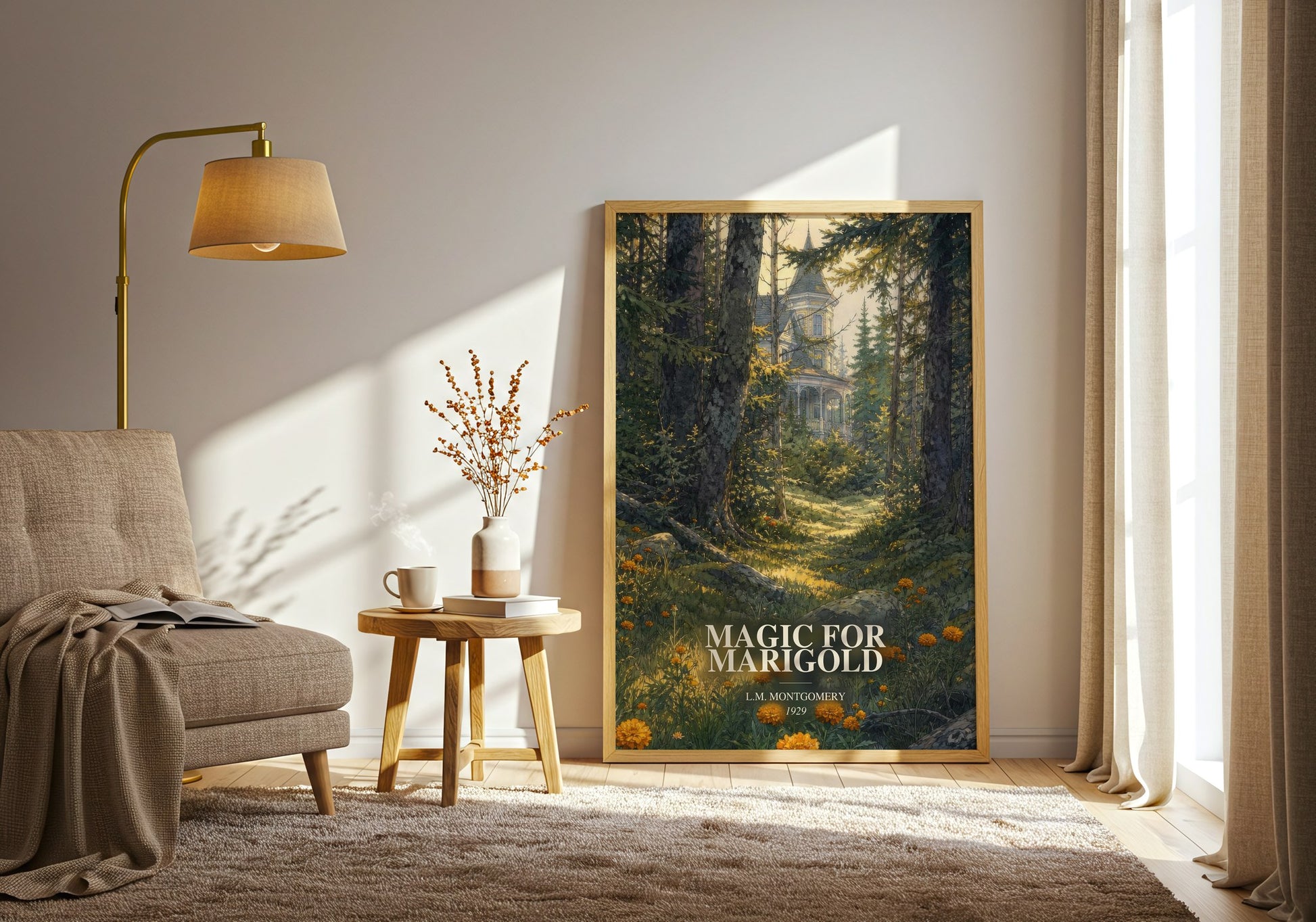 Magic For Marigold watercolour print in frame leaning in hallway – childrens wall art