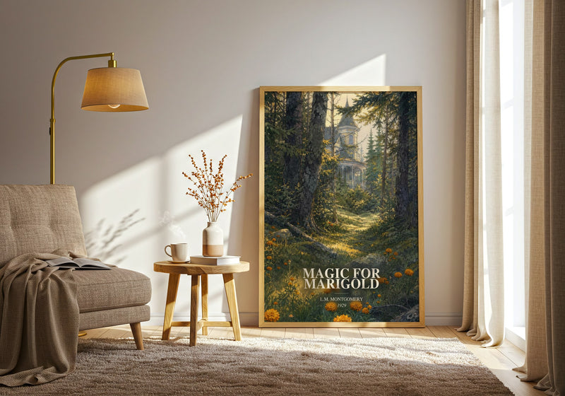 Magic For Marigold watercolour print in frame leaning in hallway – childrens wall art