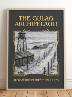 The Gulag Archipelago Classic Book Art Print by Aleksandr Solzhenitsyn – framed print leaning on a wooden floor