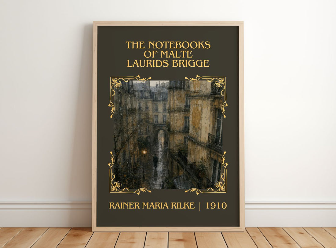 Notebooks of Malte Laurids Brigge Classic Book Art Print by R. Rilke – framed print leaning on a wooden floor