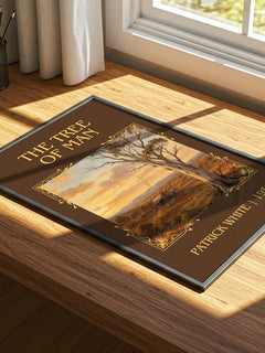 The Tree of Man Classic Book Art Print by Patrick White – print on a sunlit desk