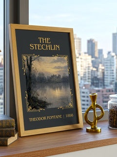 The Stechlin Classic Book Art Print by Theodor Fontane – framed print on a city-view windowsill