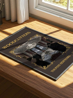 Woodcutters Classic Book Art Print by Thomas Bernhard – print on a sunlit desk