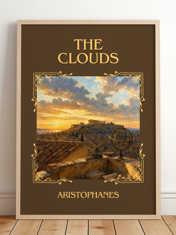 The Clouds Classic Book Art Print by Aristophanes – framed print leaning on a wooden floor