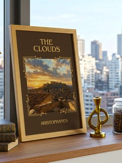 The Clouds Classic Book Art Print by Aristophanes – framed print on a city-view windowsill