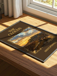 The Clouds Classic Book Art Print by Aristophanes – print on a sunlit desk