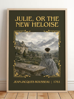 Julie, or the New Heloise Classic Book Art Print by J. Rousseau – framed print leaning on a wooden floor