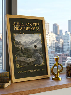 Julie, or the New Heloise Classic Book Art Print by J. Rousseau – framed print on a city-view windowsill