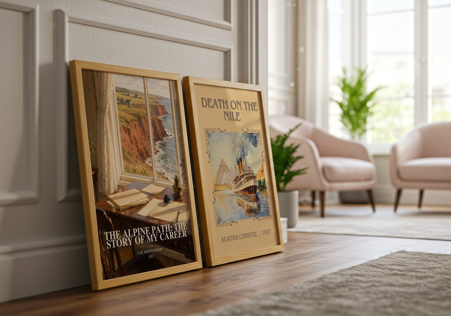The Alpine Path: The Story Of My Career watercolour print framed by window – literary home decor
