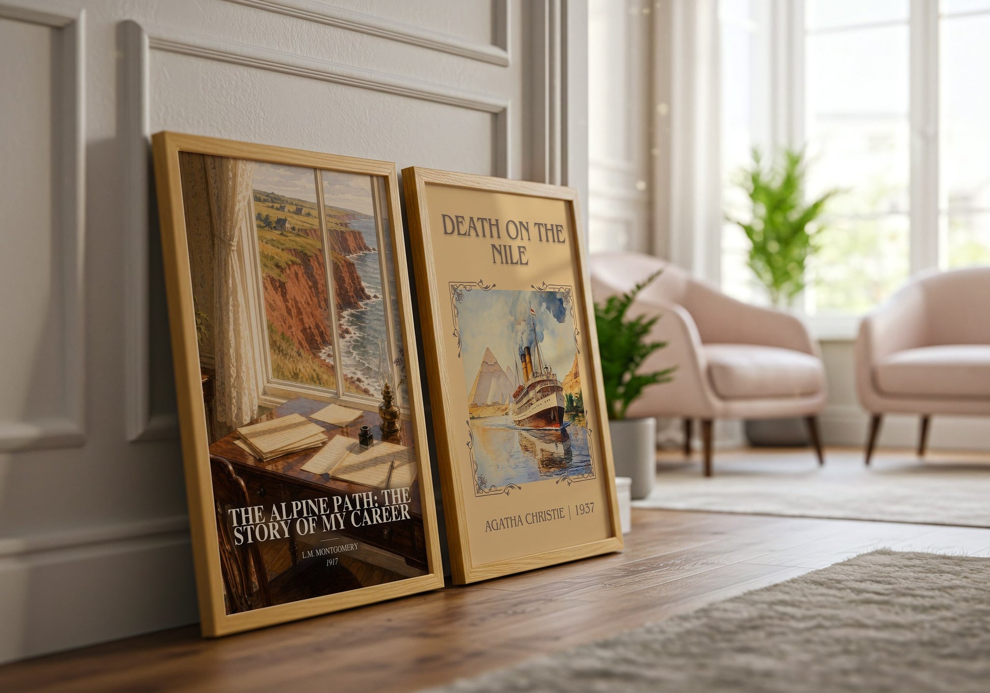 The Alpine Path: The Story Of My Career watercolour print framed by window – literary home decor