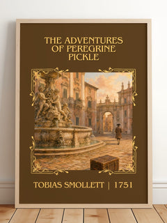 Adventures of Peregrine Pickle Classic Book Art Print by T. Smollett – framed print leaning on a wooden floor