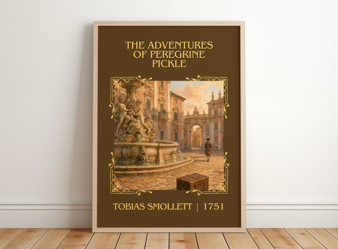 Adventures of Peregrine Pickle Classic Book Art Print by T. Smollett – framed print leaning on a wooden floor