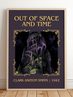 Out Of Space And Time Classic Book Art Print by Clark Ashton Smith – framed print leaning on a wooden floor