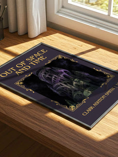 Out Of Space And Time Classic Book Art Print by Clark Ashton Smith – print on a sunlit desk