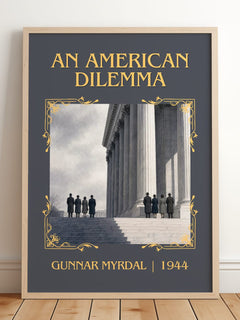 An American Dilemma Classic Book Art Print by Gunnar Myrdal – framed print leaning on a wooden floor