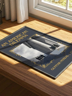 An American Dilemma Classic Book Art Print by Gunnar Myrdal – print on a sunlit desk