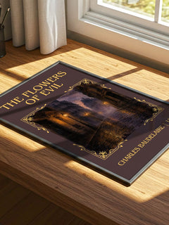 The Flowers of Evil Classic Book Art Print by Charles Baudelaire – print on a sunlit desk