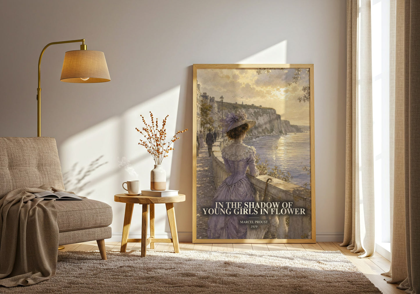 In The Shadow Of Young Girls In Flower watercolour print in frame leaning in hallway – classic literature wall art
