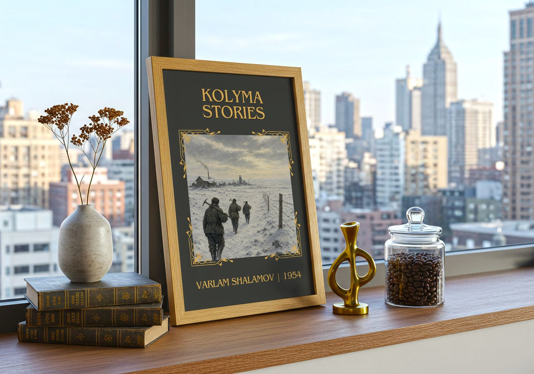 Kolyma Stories Classic Book Art Print by Varlam Shalamov – framed print on a city-view windowsill