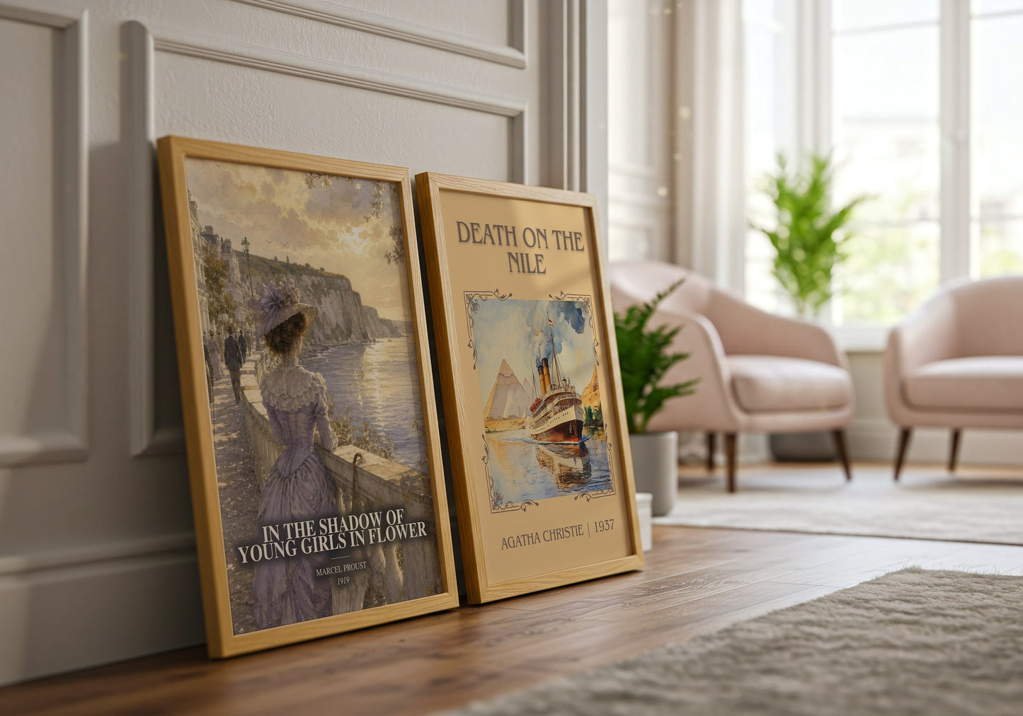 In The Shadow Of Young Girls In Flower watercolour print framed by window – literary home decor