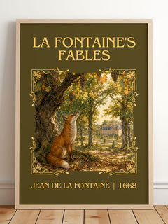 La Fontaine's Fables Classic Book Art Print by Jean de La Fontaine – framed print leaning on a wooden floor