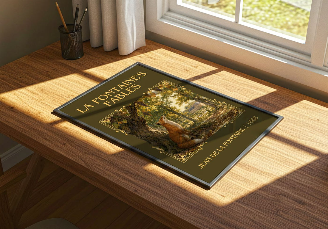 La Fontaine's Fables Classic Book Art Print by Jean de La Fontaine – print on a sunlit desk