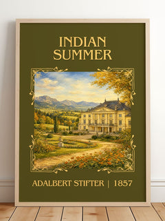 Indian Summer Classic Book Art Print by Adalbert Stifter – framed print leaning on a wooden floor