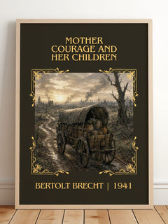 Mother Courage and Her Children Classic Book Art Print by B. Brecht – framed print leaning on a wooden floor