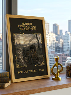 Mother Courage and Her Children Classic Book Art Print by B. Brecht – framed print on a city-view windowsill