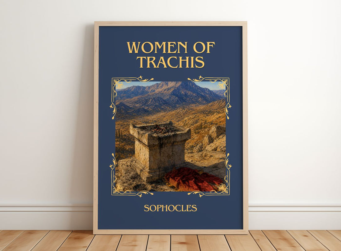 Women of Trachis Classic Book Art Print by Sophocles – framed print leaning on a wooden floor
