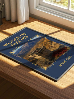 Women of Trachis Classic Book Art Print by Sophocles – print on a sunlit desk