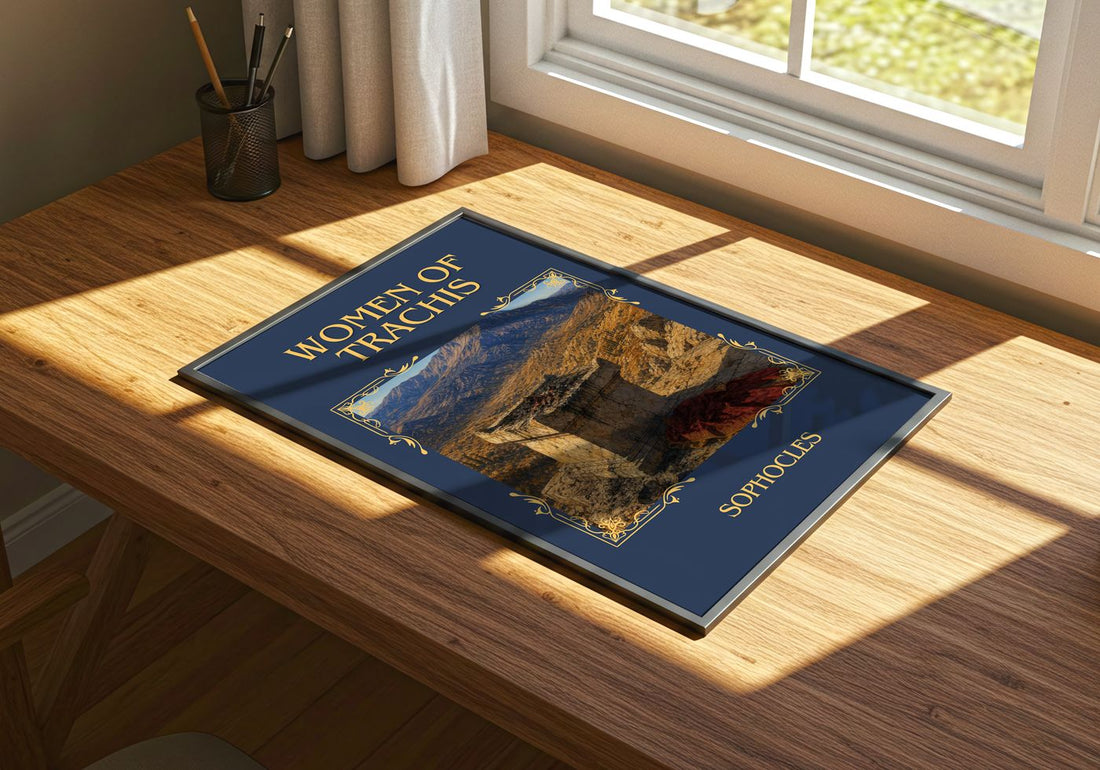 Women of Trachis Classic Book Art Print by Sophocles – print on a sunlit desk