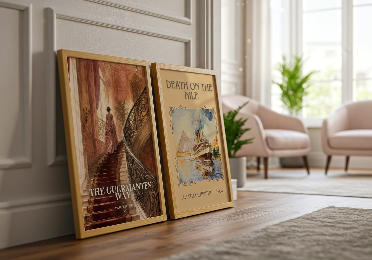 The Guermantes Way watercolour print framed by window – literary home decor