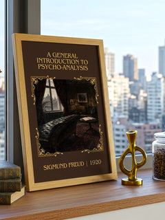 A General Introduction to Psycho-Analysis Classic Book Art Print by Sigmund Freud – framed print on a city-view windowsill
