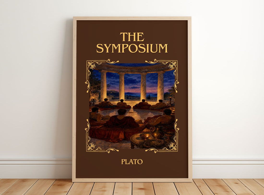 The Symposium Classic Book Art Print by Plato – framed print leaning on a wooden floor