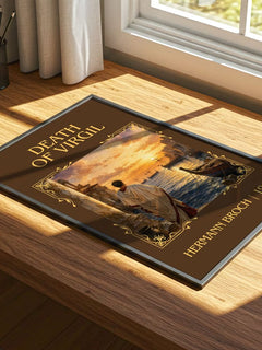 Death of Virgil Classic Book Art Print by Hermann Broch – print on a sunlit desk