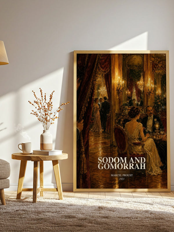 Sodom And Gomorrah watercolour print in frame leaning in hallway – classic literature wall art