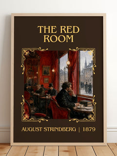 The Red Room Classic Book Art Print by August Strindberg – framed print leaning on a wooden floor