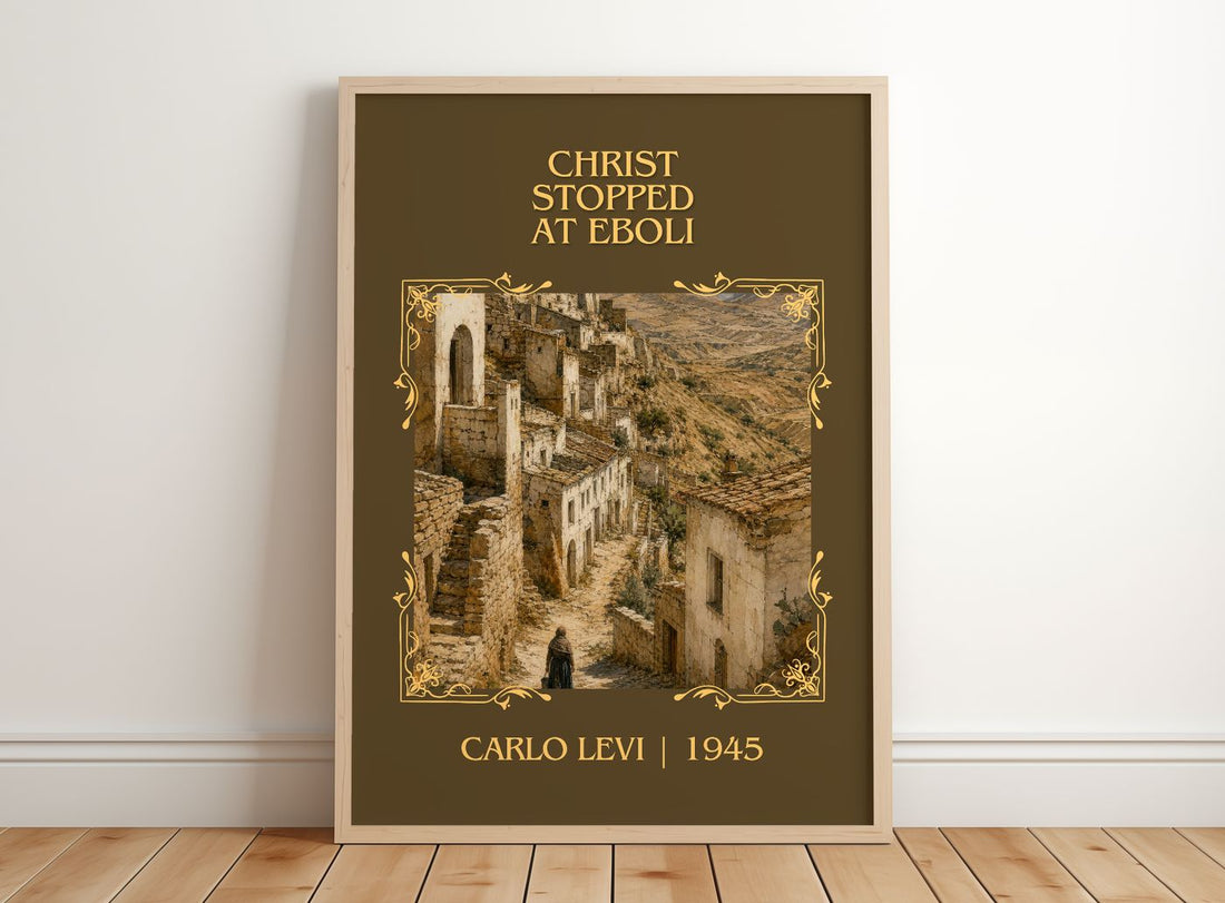 Christ Stopped at Eboli Classic Book Art Print by Carlo Levi – framed print leaning on a wooden floor