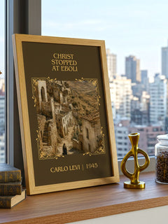 Christ Stopped at Eboli Classic Book Art Print by Carlo Levi – framed print on a city-view windowsill