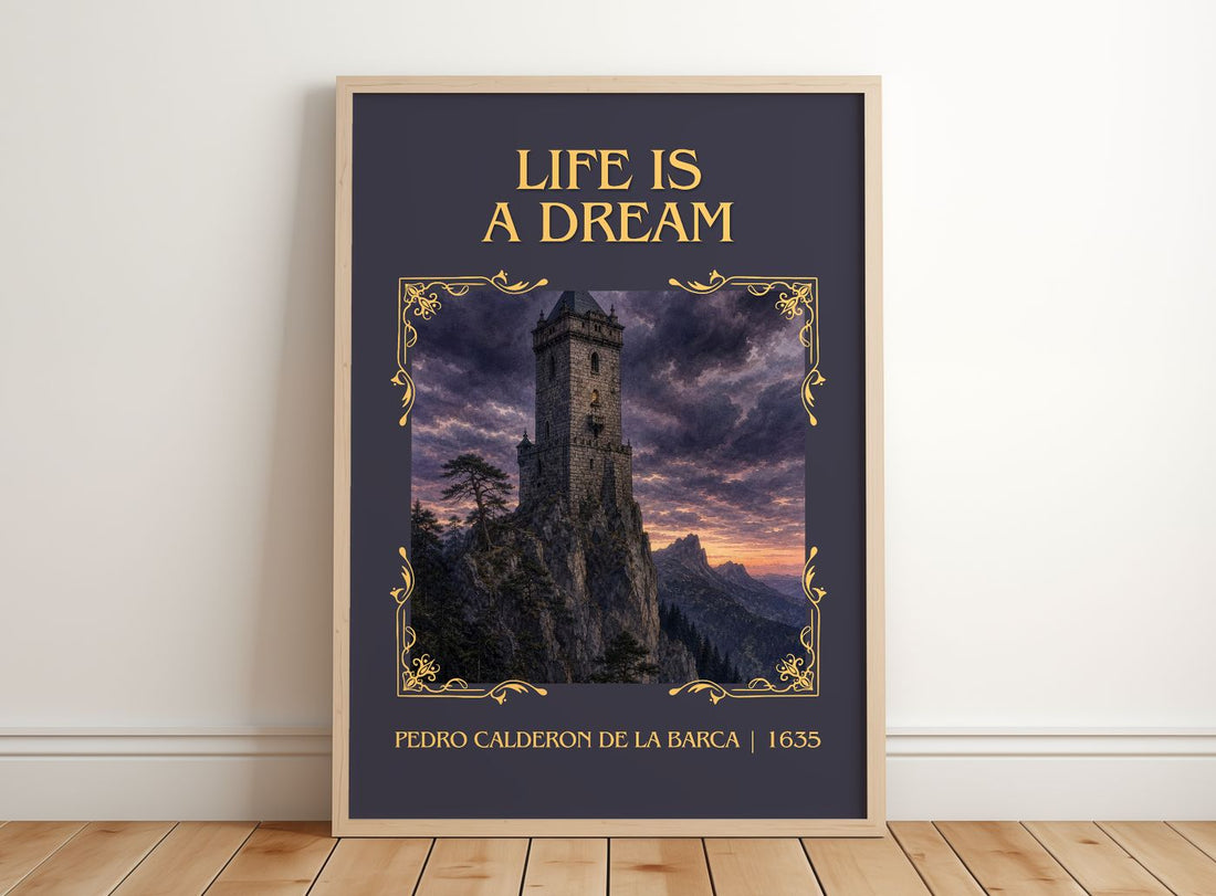 Life Is a Dream Classic Book Art Print by Pedro Calderón de la Barca – framed print leaning on a wooden floor