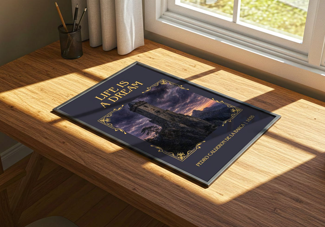 Life Is a Dream Classic Book Art Print by Pedro Calderón de la Barca – print on a sunlit desk