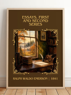 Essays, First And Second Series Classic Book Art Print by R. Emerson – framed print leaning on a wooden floor