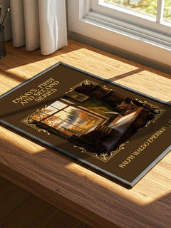 Essays, First And Second Series Classic Book Art Print by R. Emerson – print on a sunlit desk