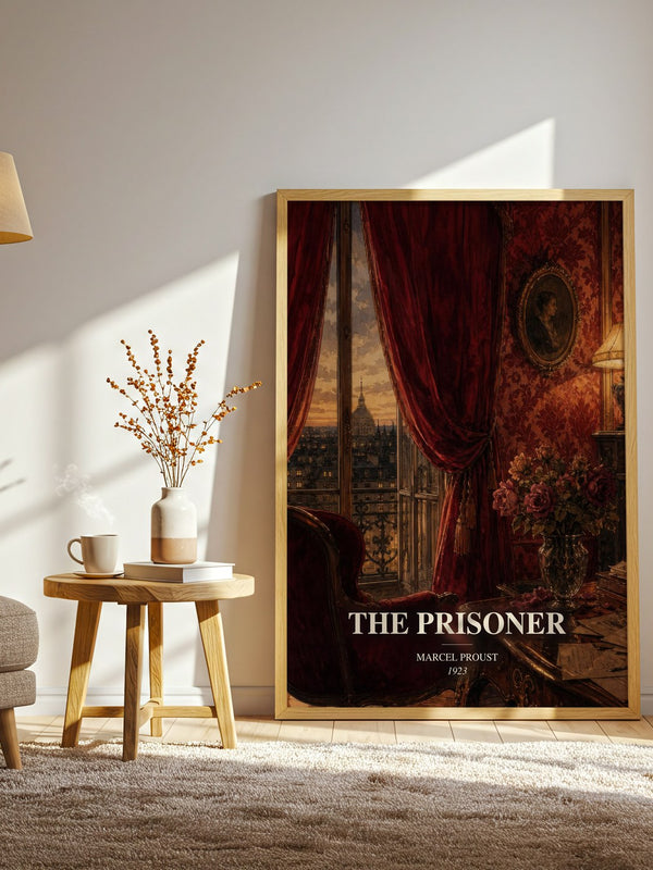 The Prisoner watercolour print in frame leaning in hallway – classic literature wall art