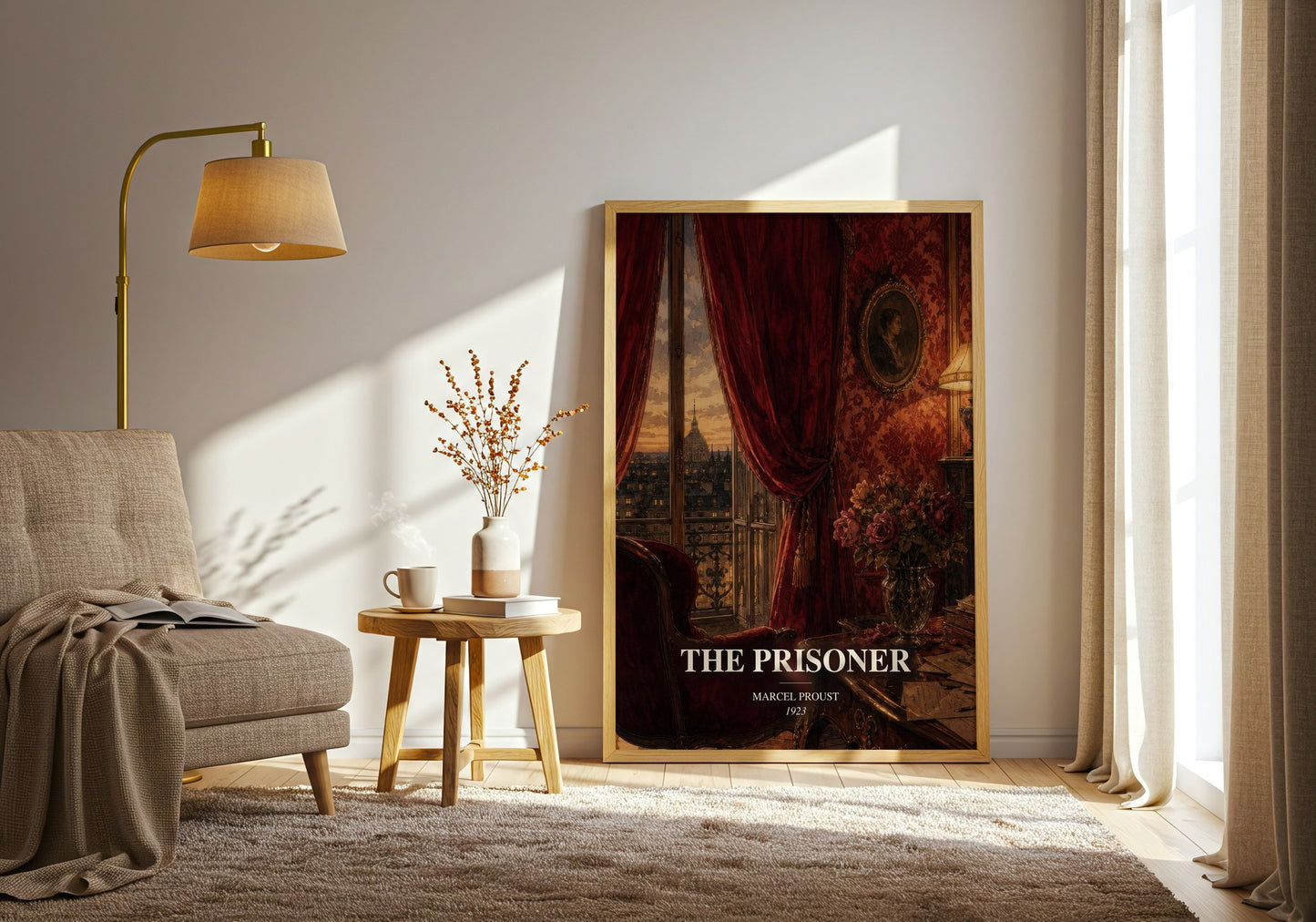 The Prisoner watercolour print in frame leaning in hallway – classic literature wall art
