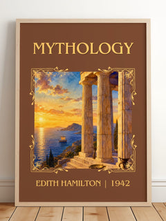 Mythology Classic Book Art Print by Edith Hamilton – framed print leaning on a wooden floor