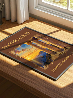 Mythology Classic Book Art Print by Edith Hamilton – print on a sunlit desk