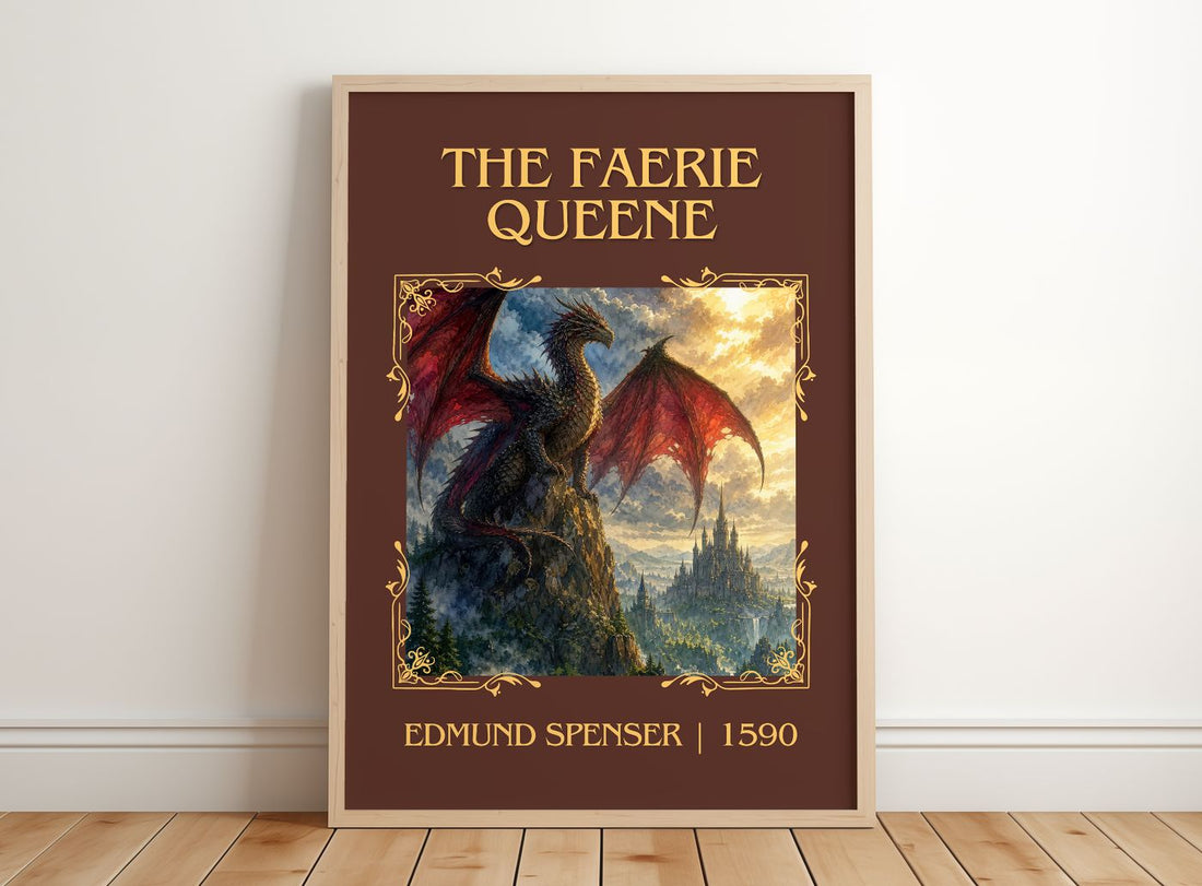The Faerie Queene Classic Book Art Print by Edmund Spenser – framed print leaning on a wooden floor